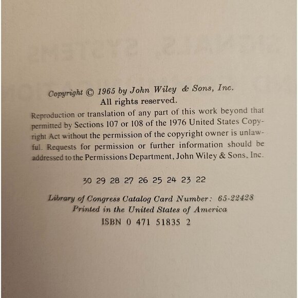 Signals Systems And Communication Hardcover Book By John Wiley & Sons 1965 Editi - Picture 2 of 6